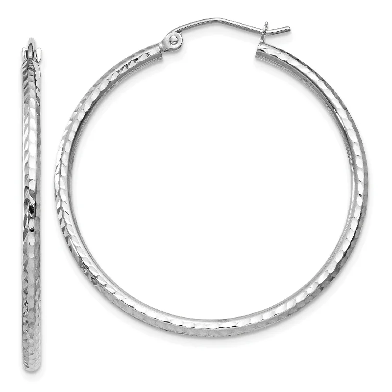 Women lightweight earrings -14KT White Gold 35X2MM Diamond-cut Hoop Earrings