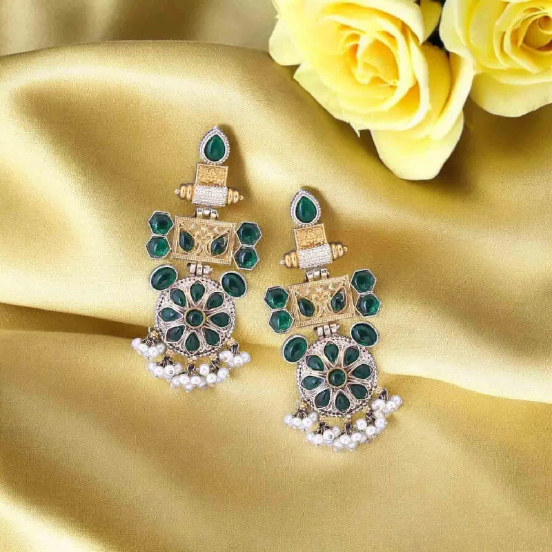 Diamond earrings for women -Emerald Girisa Oxidised Danglers