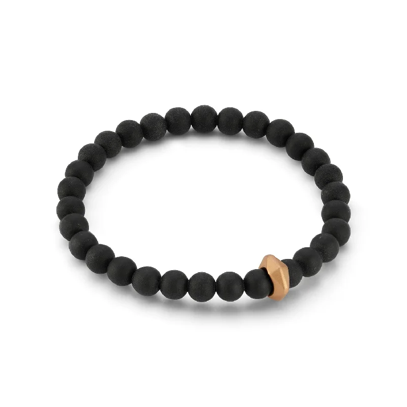 Women sterling silver bangles and bracelets -SYDNEY MATTE ONYX AND 18K ROSE GOLD ORIGAMI BEADED BRACELET