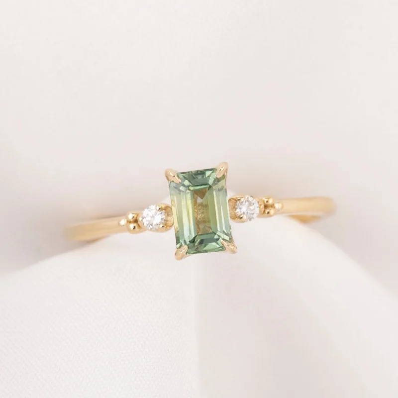 Modern engagement rings for women -Estel Ring 0.82ct Light Green Emerald Montana Sapphire, 14K Yellow Gold (One of a kind)