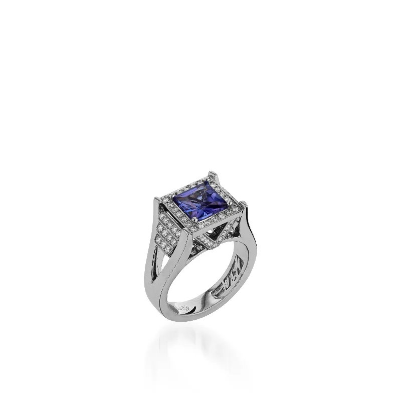 Women birthstone gemstone rings -Signature Princess Cut Tanzanite Ring