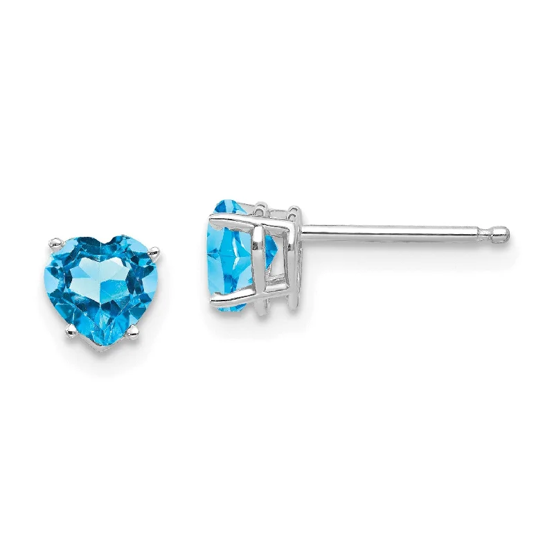 Women emerald earrings -5MM Heart Shape Swiss Blue Topaz Stud Earrings in 14KT White Gold