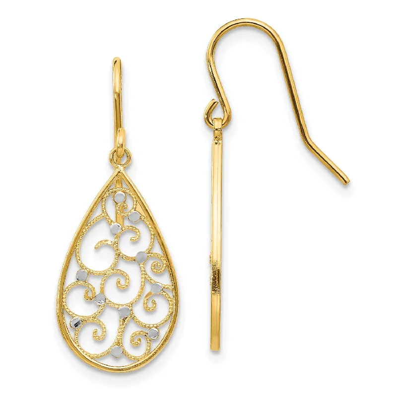 Women drop earrings -14KT Yellow Gold With Rhodium Plating 29X11MM Teardrop Earrings