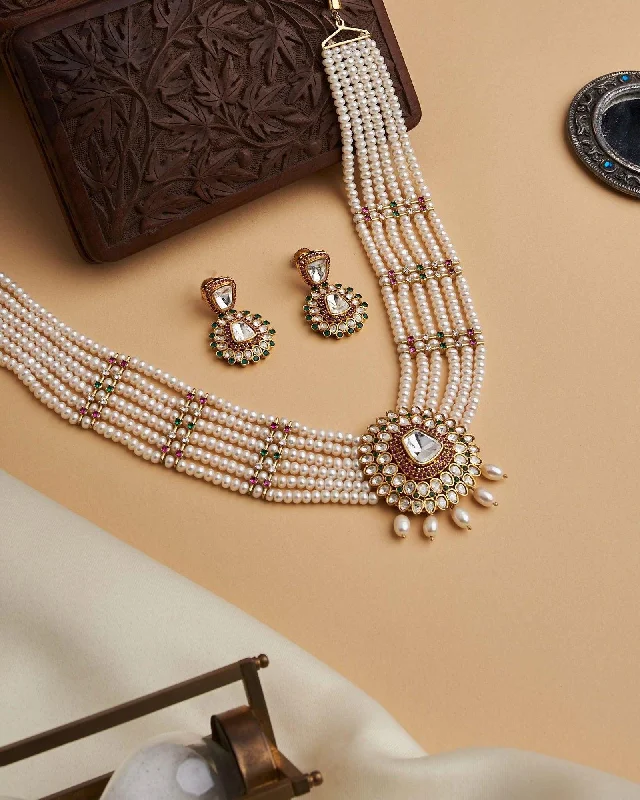 Vintage necklaces for women -Royal Pearl Necklace Set