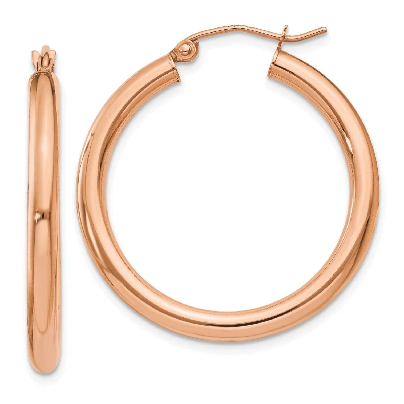 Women dangly earrings -14KT Rose Gold 30X3MM Hoop Earrings