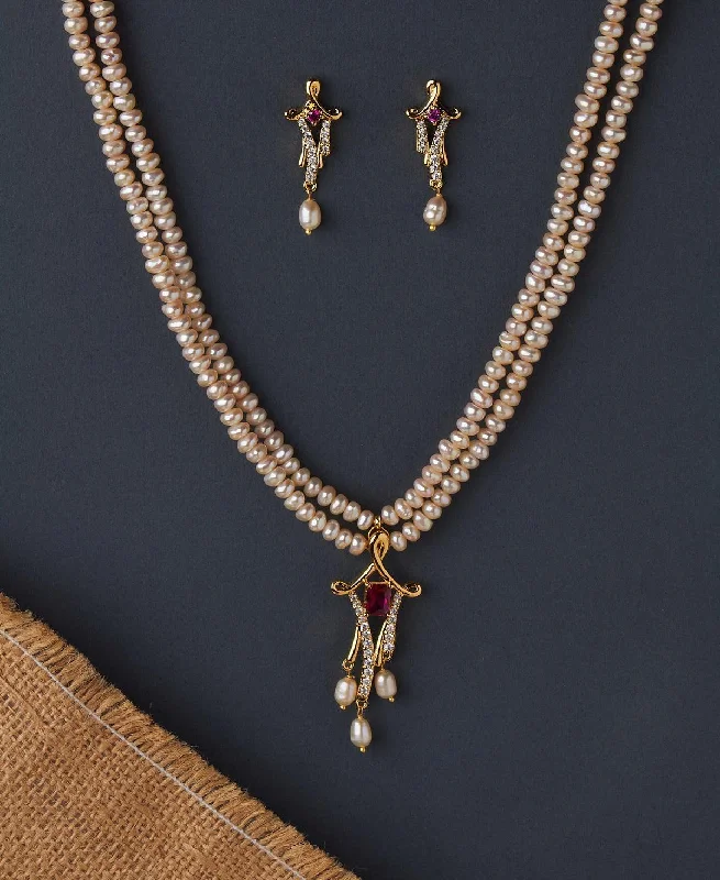 Engraved necklaces for women -Traditional Real Pearl Necklace Set