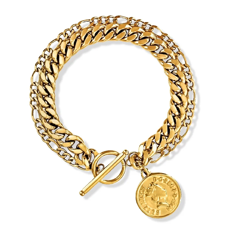 Women vintage-inspired bangles and bracelets -Sonnet Double Chain Toggle Coin Bracelet