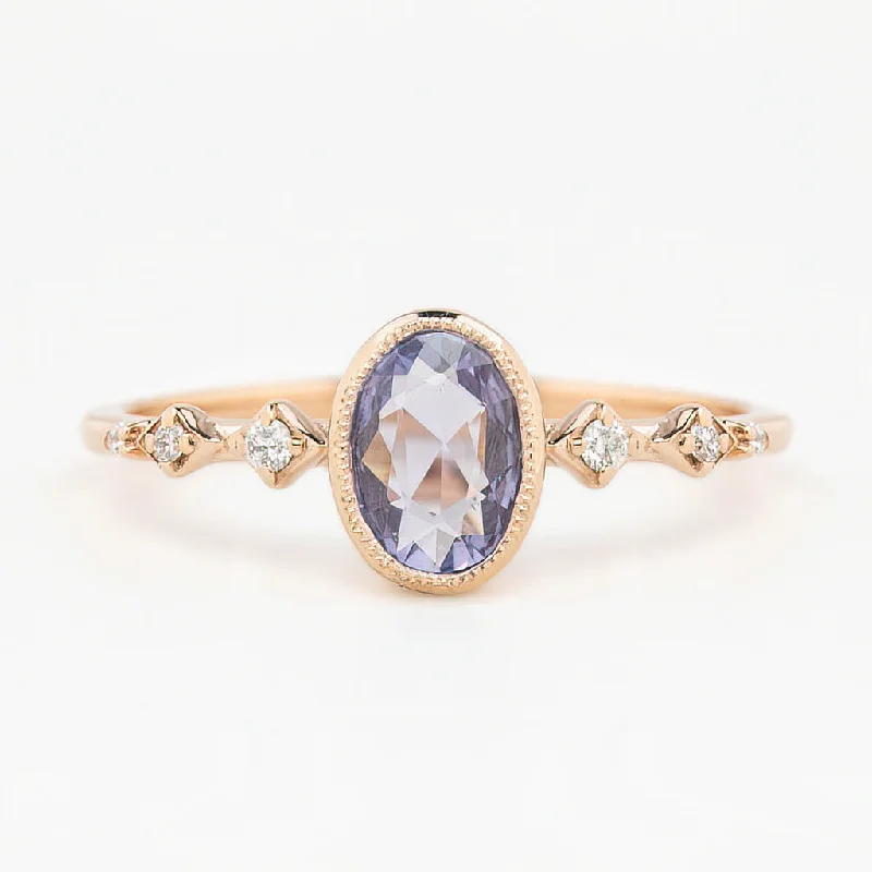 Chic engagement rings for women -Celeste Ring 0.74ct Light Blue Purple Madagascar Sapphire, 14K Rose Gold (One of a kind)