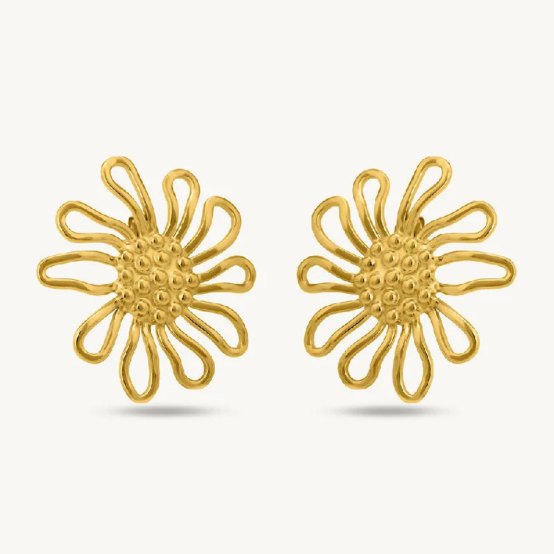 Women adjustable earrings -Golden Sunflower Stud Earrings