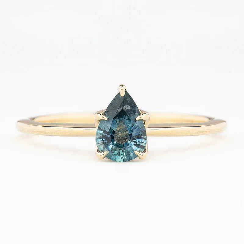 Birthstone engagement rings for women -Sara Ring 0.71ct Blue Pear Montana Sapphire, 14K Yellow Gold (One of a kind)