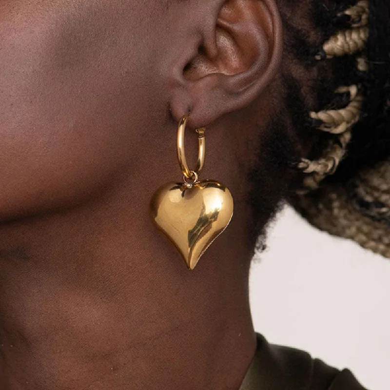 Women statement gemstone earrings -Chunky Heart Hoop Earrings