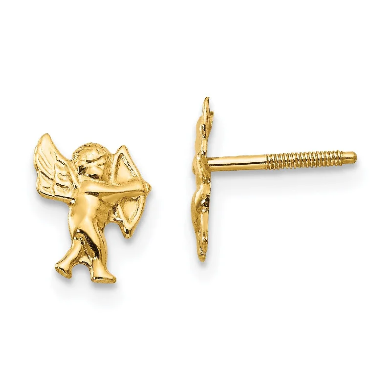 Women custom-made earrings -14KT Yellow Gold 8MM Cupid Earrings