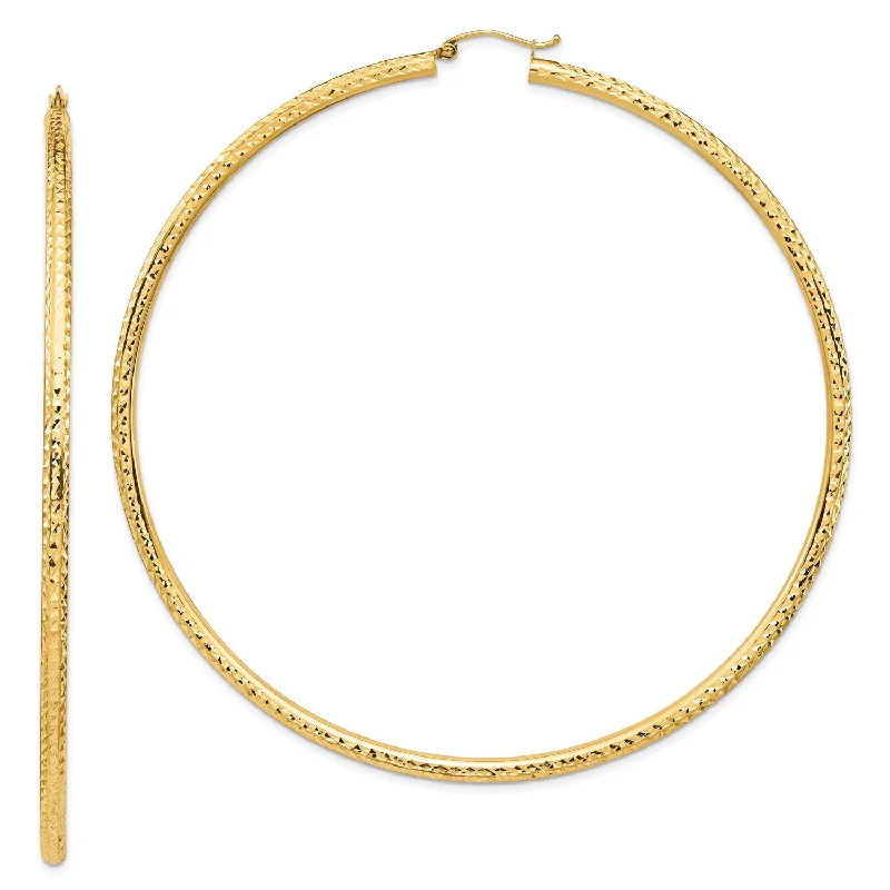 Women statement earrings -14KT Yellow Gold 90X3MM Diamond-cut Hoop Earrings