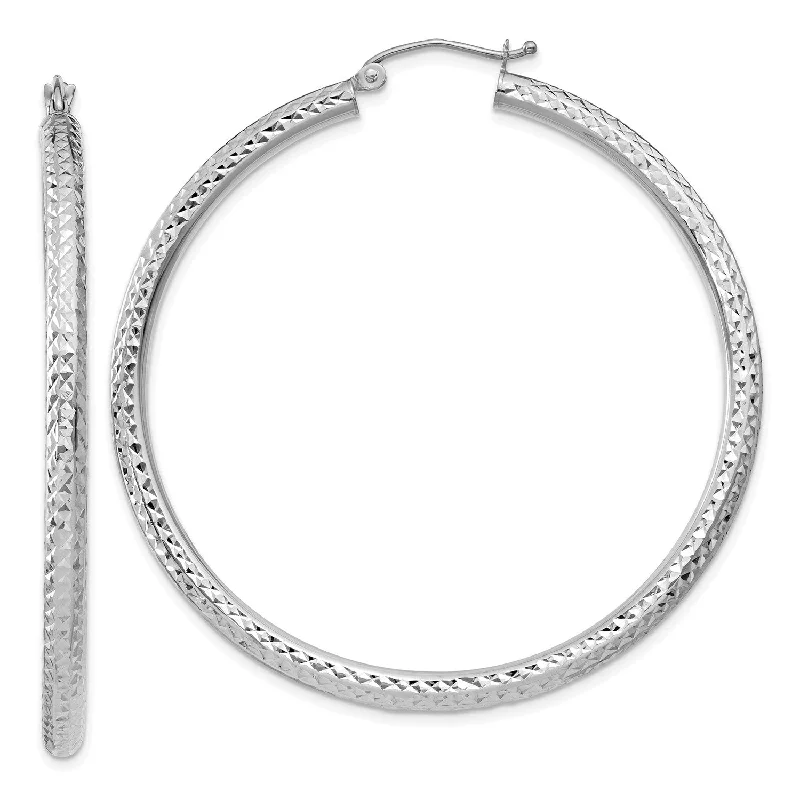 Women stud earrings -14KT White Gold 50X3MM Diamond-cut Hoop Earrings