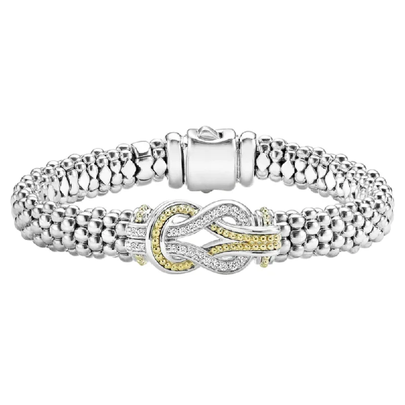 Women geometric bangles and bracelets -Lagos Newport Two-Tone Knot Caviar Diamond Bracelet, 9mm