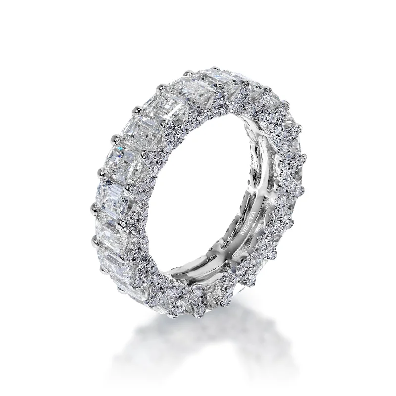 Women geometric rings -Marie 5 Carat Emerald Cut Diamond Eternity Band  in 14k White Gold Shared Prong