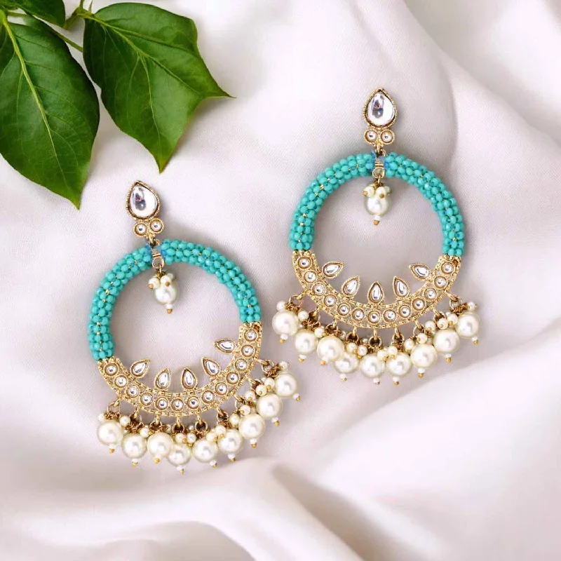 Women floral stud earrings -Turquoise Meeru Chandbalis