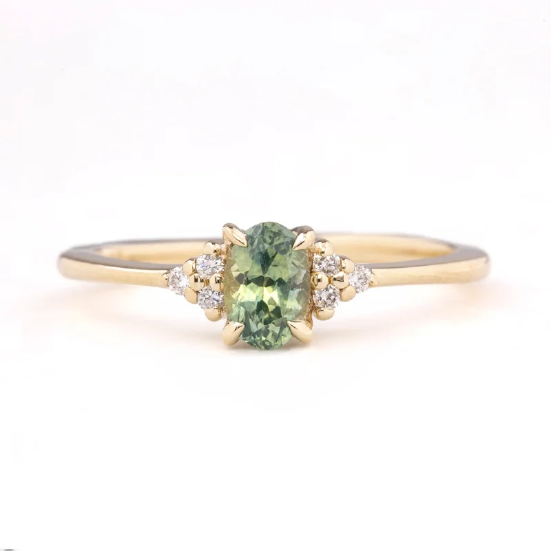 Minimalist engagement rings for women -Teresa Ring 6x4mm 0.6ct Light Green Oval Montana Sapphire, 14K Yellow Gold