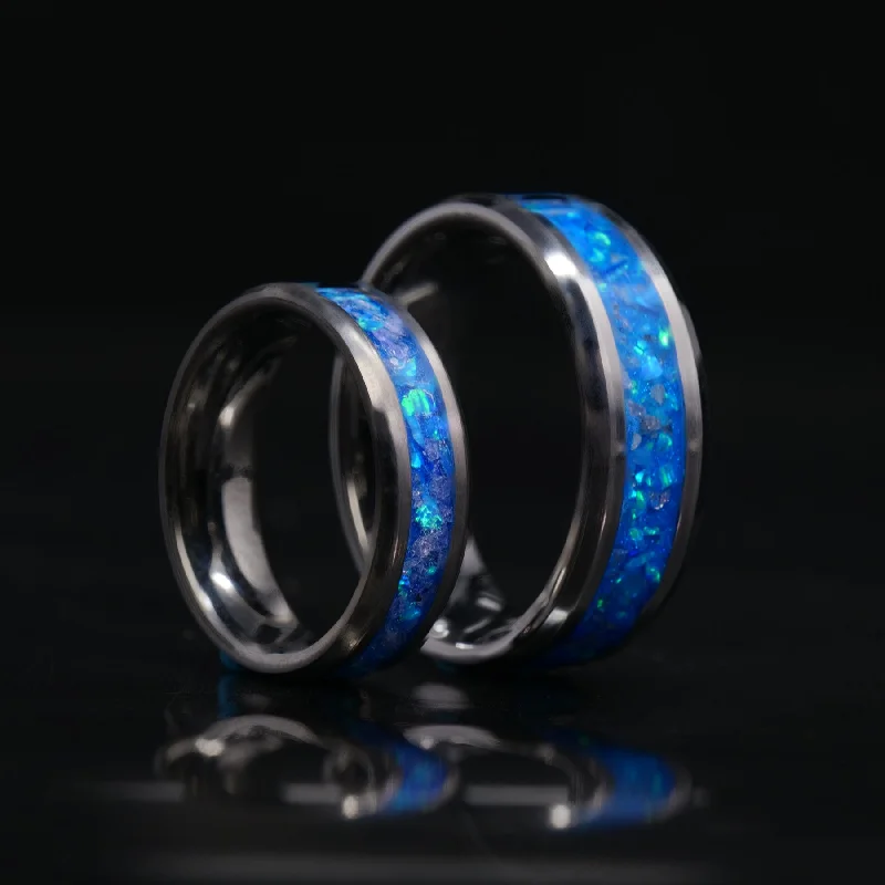 Women geometric rings -Matching Winter's Howl Glowstone Wedding Ring Set in Tungsten