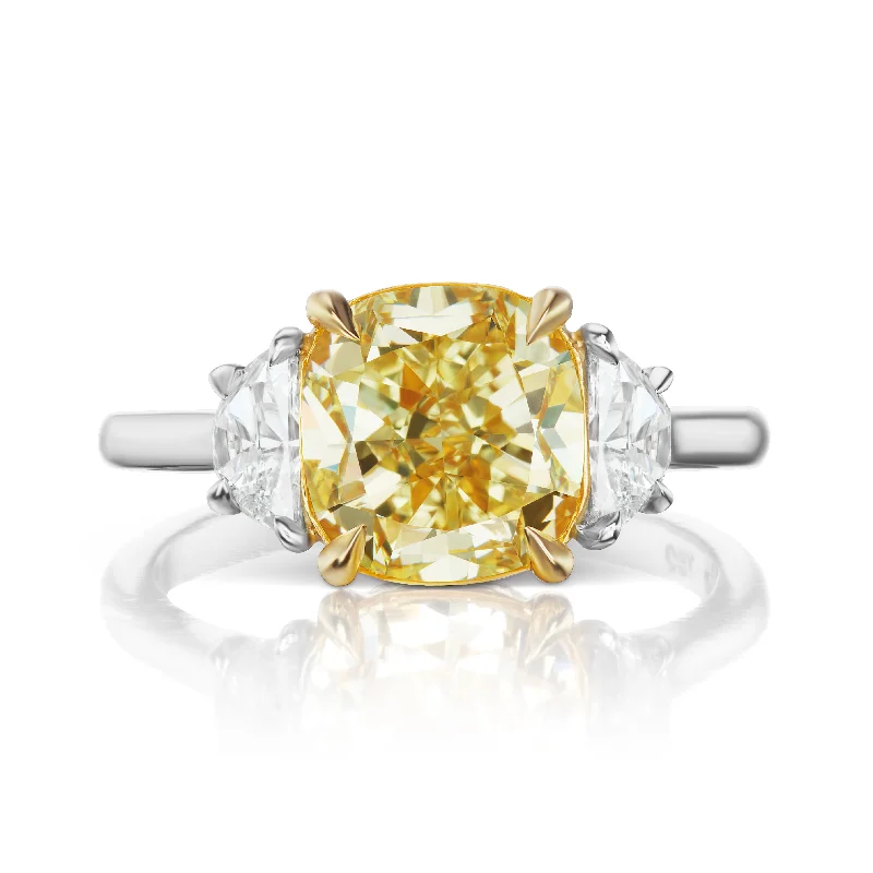 Women solitaire diamond rings -JOANA 5 CARAT CUSHION CUT LIGHT YELLOW COLOR VS CLARITY DIAMOND ENGAGEMENT RING PLATINUM & 18K GOLD GIA CERTIFIED 4 CT LY VS BY MIKE NEKTA