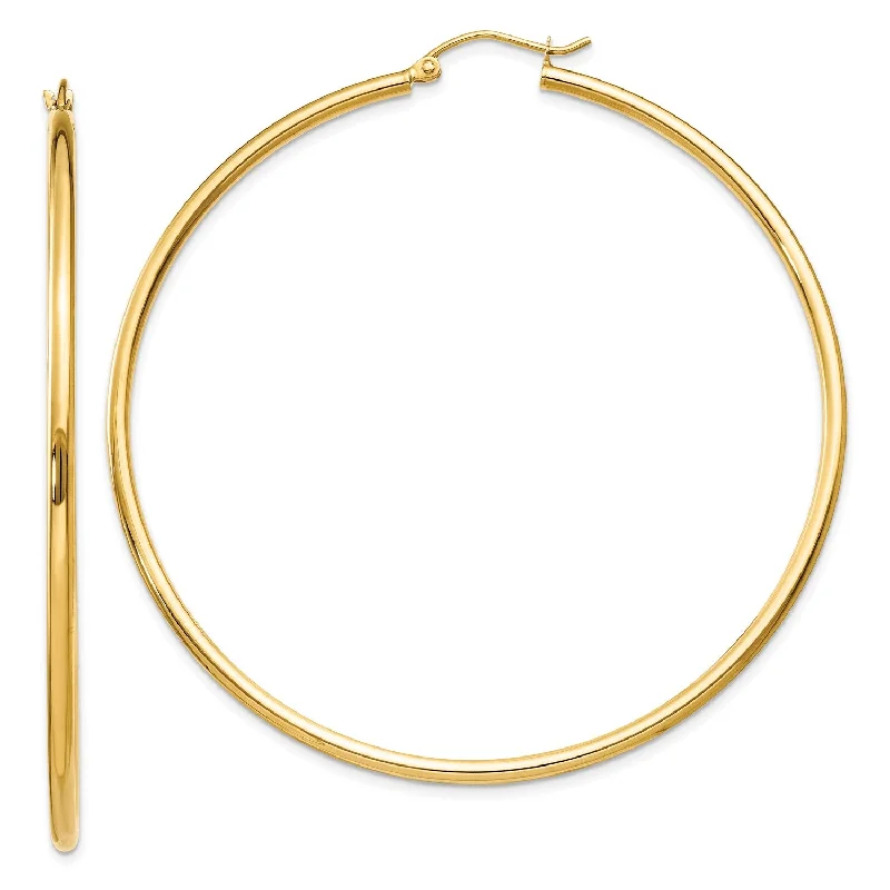 Women art deco earrings -14KT Yellow Gold 60X2MM Hoop Earrings