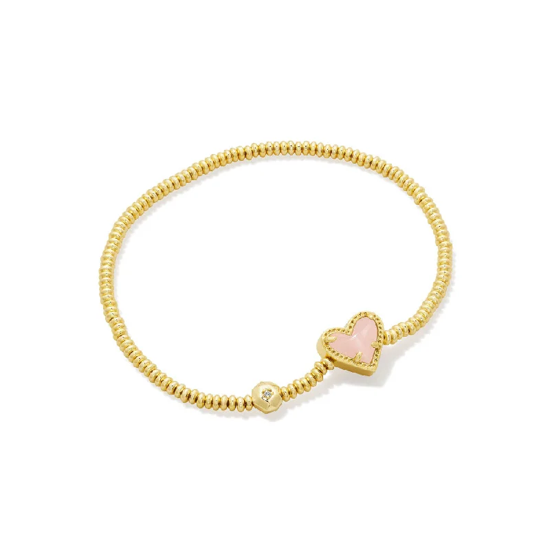 Women pearl and gold bangles and bracelets -Kendra Scott Ari Gold Heart Stretch Bracelet