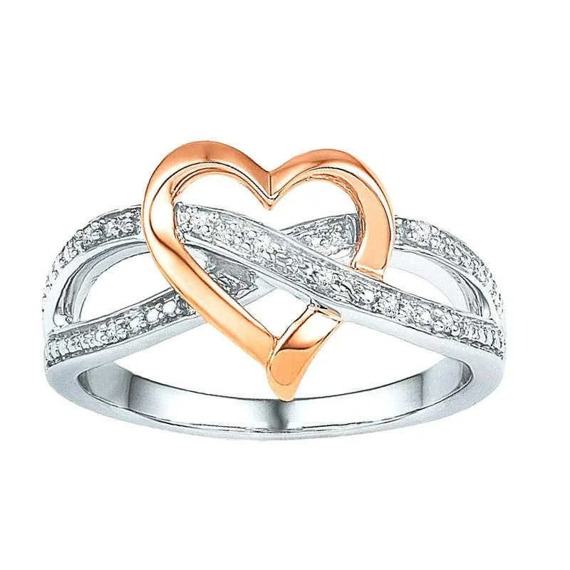 Women silver rings -.07ctw Diamond Infinity Heart Ring