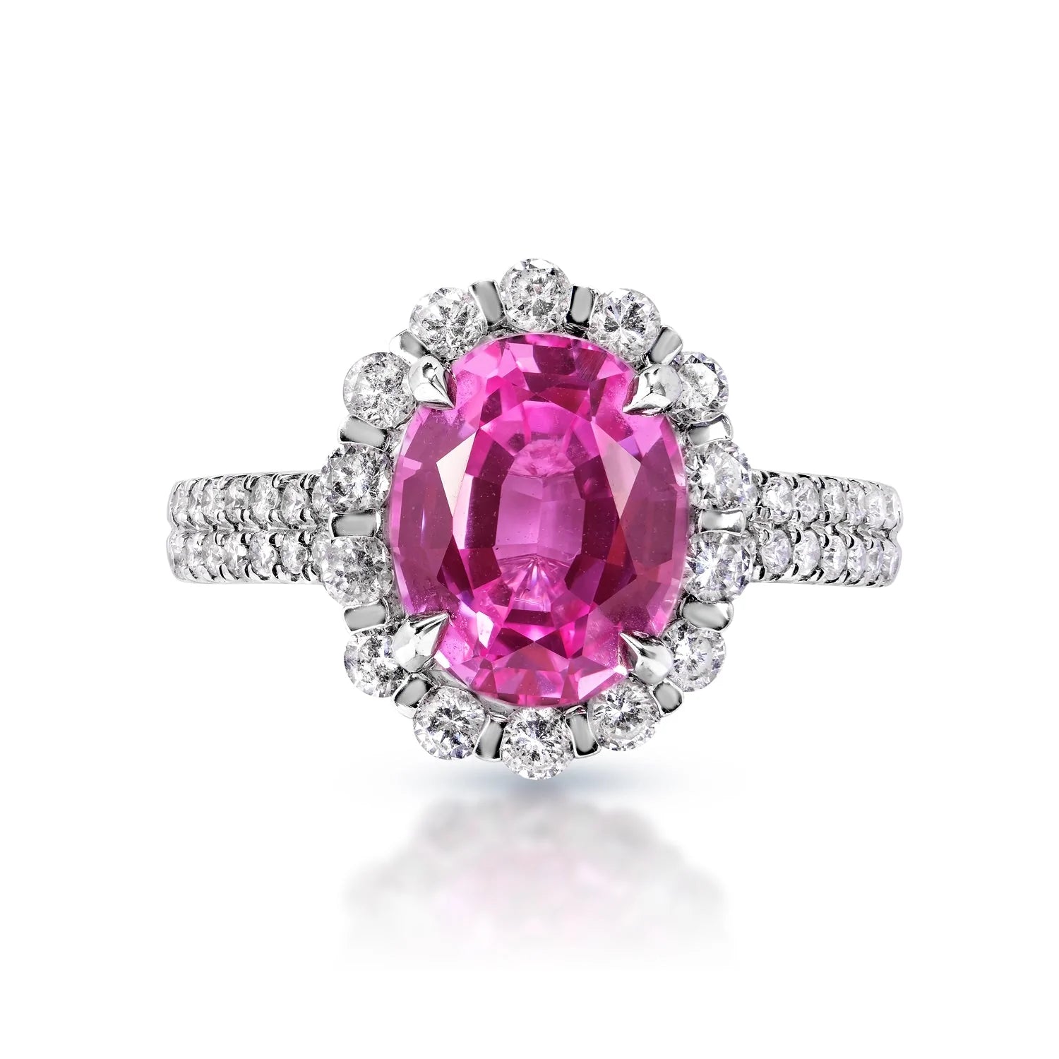 Women gemstone band rings -Ariya 5 Carat Oval Cut Pink Sapphire Ring in 14 Karat White Gold