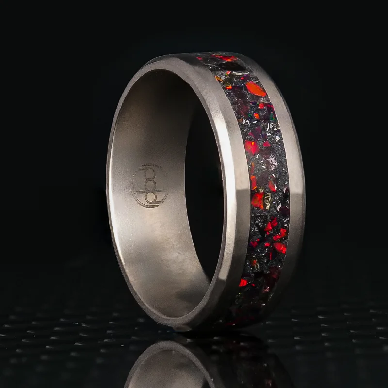 Women art deco rings -Hellfire Glowstone Ring on Titanium