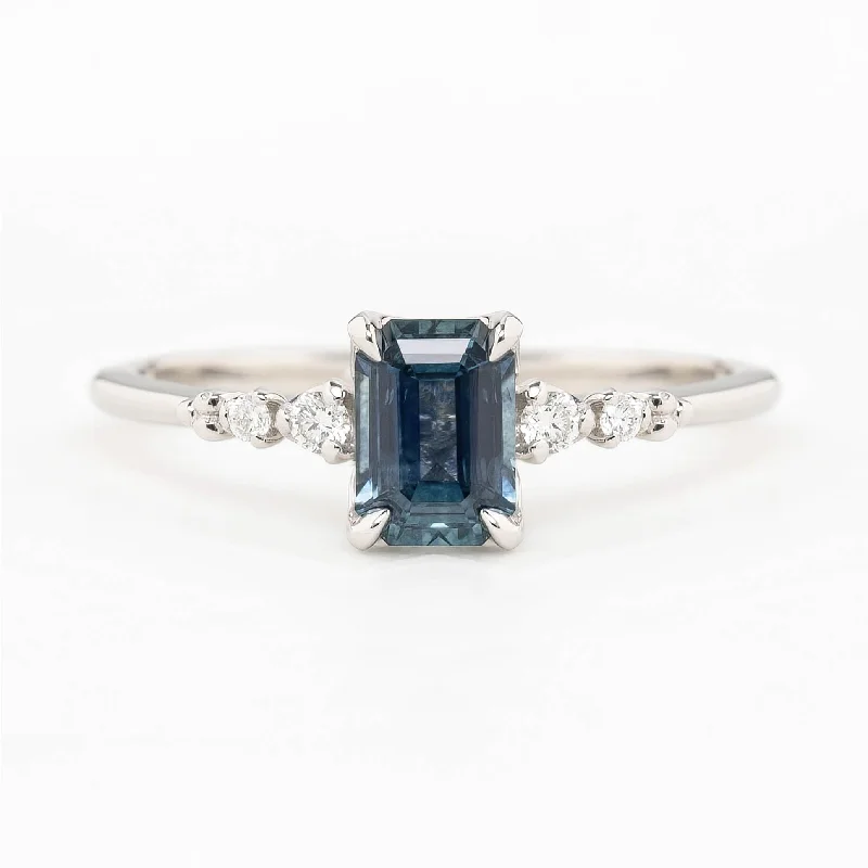 Modern engagement rings for women -Estel Fleur Four Prongs Ring, ct Light Blue Montana Sapphire, 14k White Gold (One of a kind)