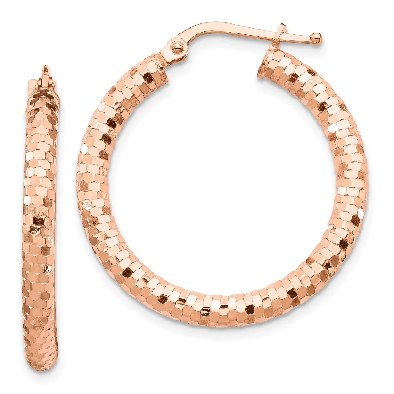 Women statement gemstone earrings -14KT Rose Gold 20X3MM Diamond-cut Hoop Earrings