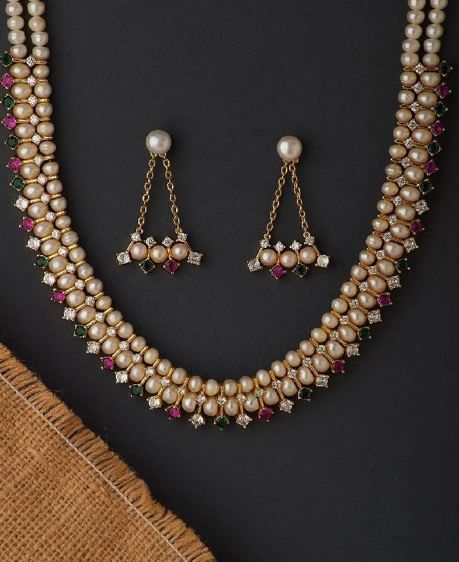 Gemstone necklaces for women -Ravishing Real Pearl Necklace Set