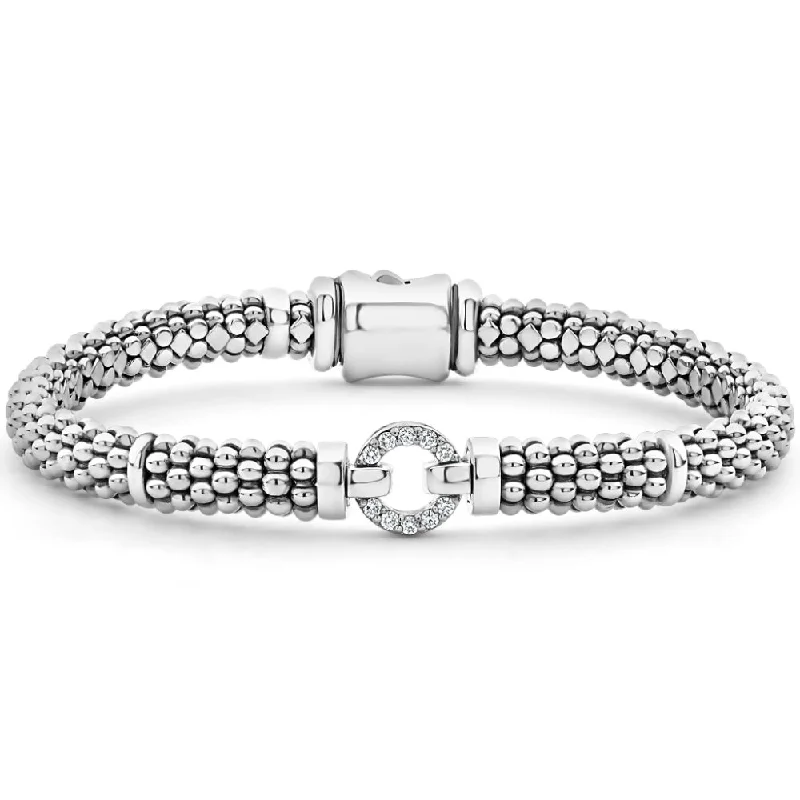 Women elegant bangles and bracelets -Lagos Enso Silver Diamond Circle Caviar Bracelet