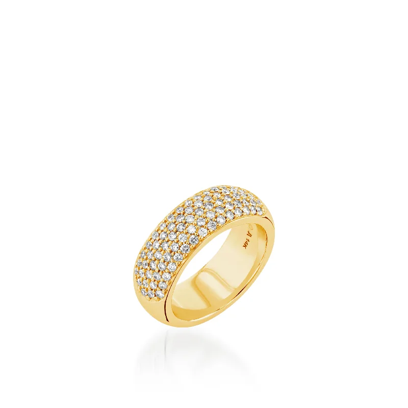 Women fashionable gemstone rings -Essence Wide Band Ring with Pave Diamonds