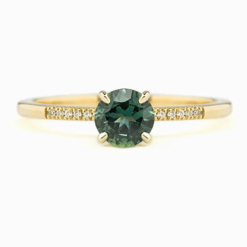 Gemstone engagement rings for women -Audrey Ring 0.73ct Teal Blue Queensland Sapphire, 14K Yellow Gold (One of a kind)