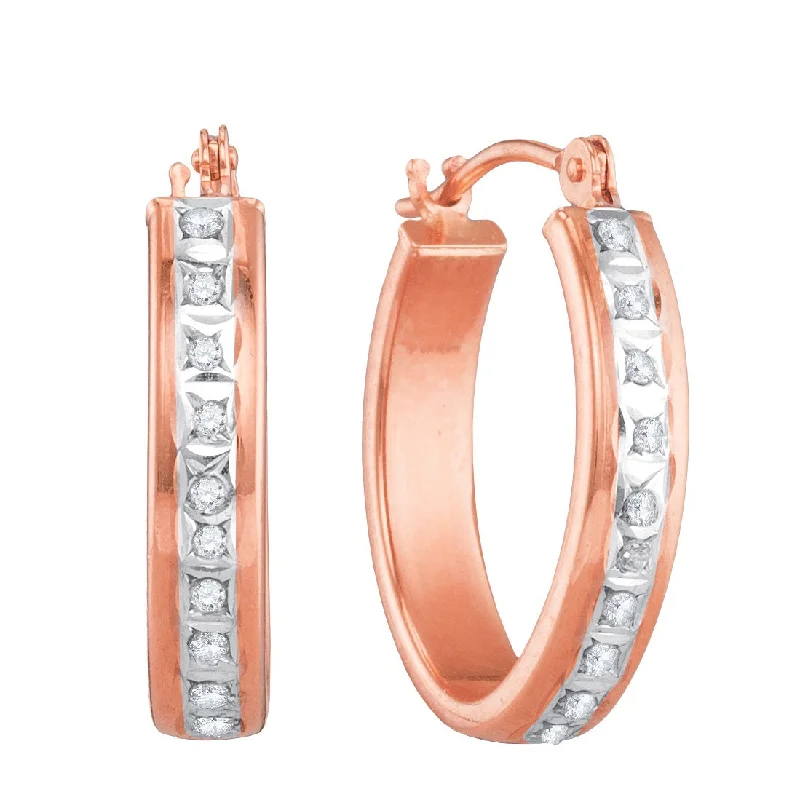 Women drop earrings -Diamond Fascination 14KT Rose Gold 14X17MM Diamond Accent Hoop Earrings