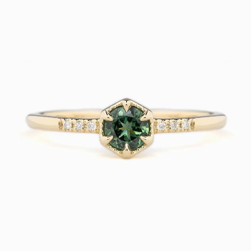 Trendy beaded engagement rings for women -Grace Ring 4.5mm 0.40ct Green Queensland Sapphire 14K Yellow Gold