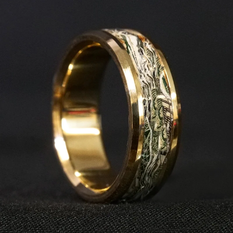 Women thin bands rings -Solid Gold and Shredded Cash Glowstone Ring