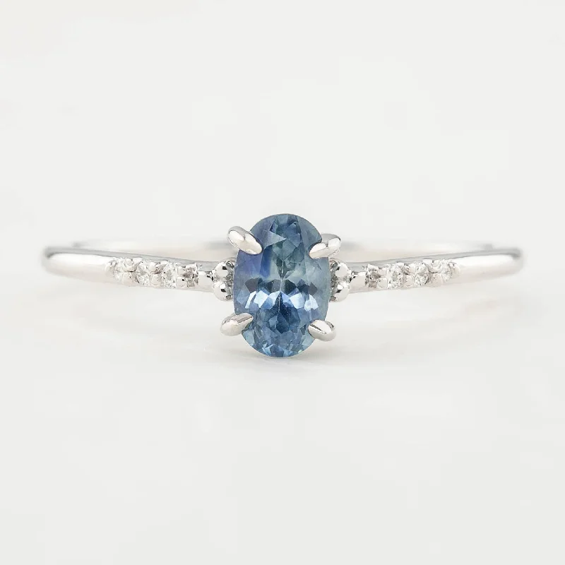 Floral engagement rings for women -Eloise Ring - 6x4mm 0.70ct Montana Sapphire 14k White Gold