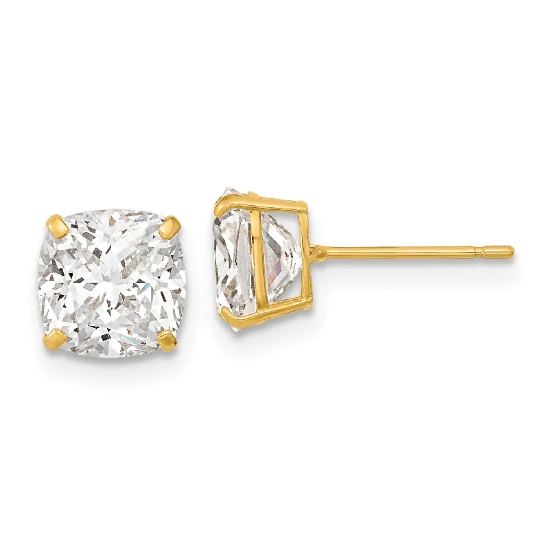 Women colorful earrings -7MM Cushion Cubic Zirconia Stud Earrings in 14KT Yellow Gold