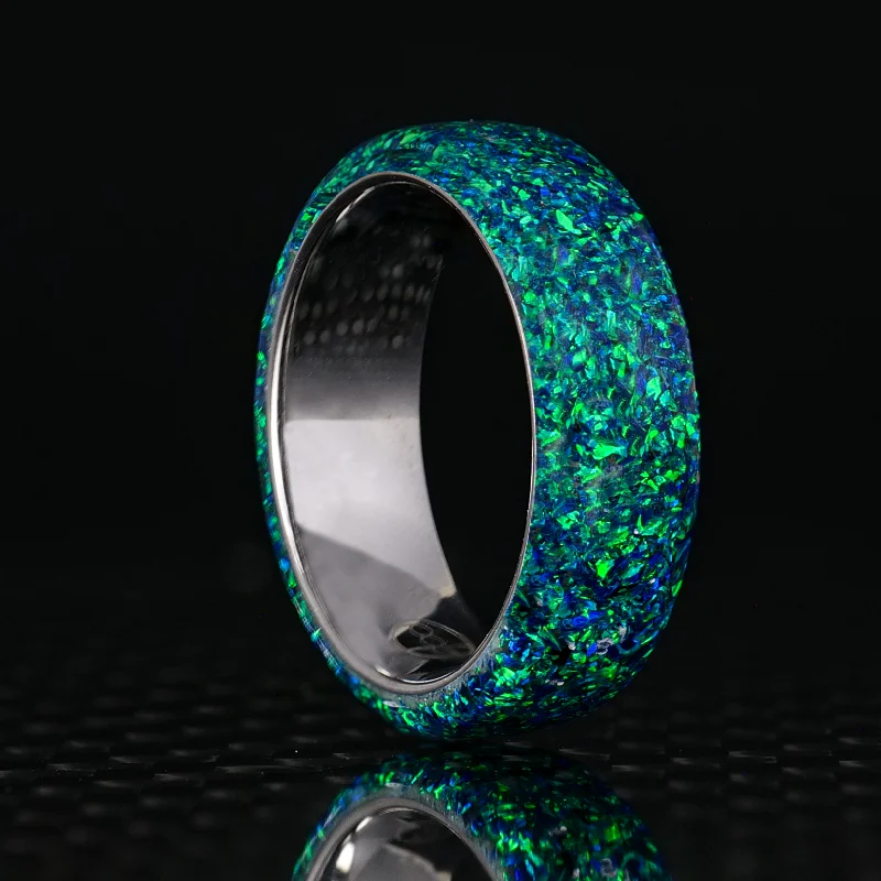 Women personalized rings -Black Emerald Opal Dust Glowstone Ring