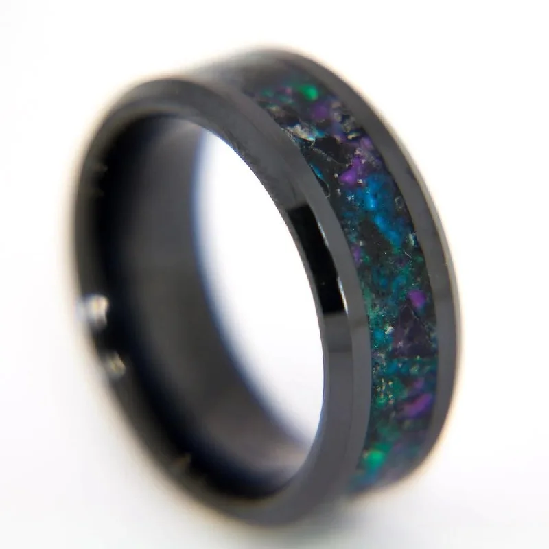 Women statement gemstone rings -Deep Space Black Ceramic Glowstone Ring