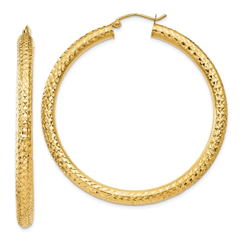 Women gemstone hoop earrings -14KT Yellow Gold 50X4MM Diamond-cut Hoop Earrings