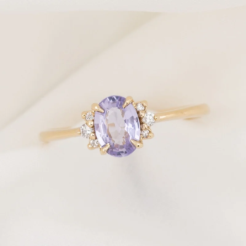 Stackable gold engagement rings for women -Lena Ring 0.85ct Lavender Blue Madagascar Sapphire, 14k Yellow Gold (One of a kind)