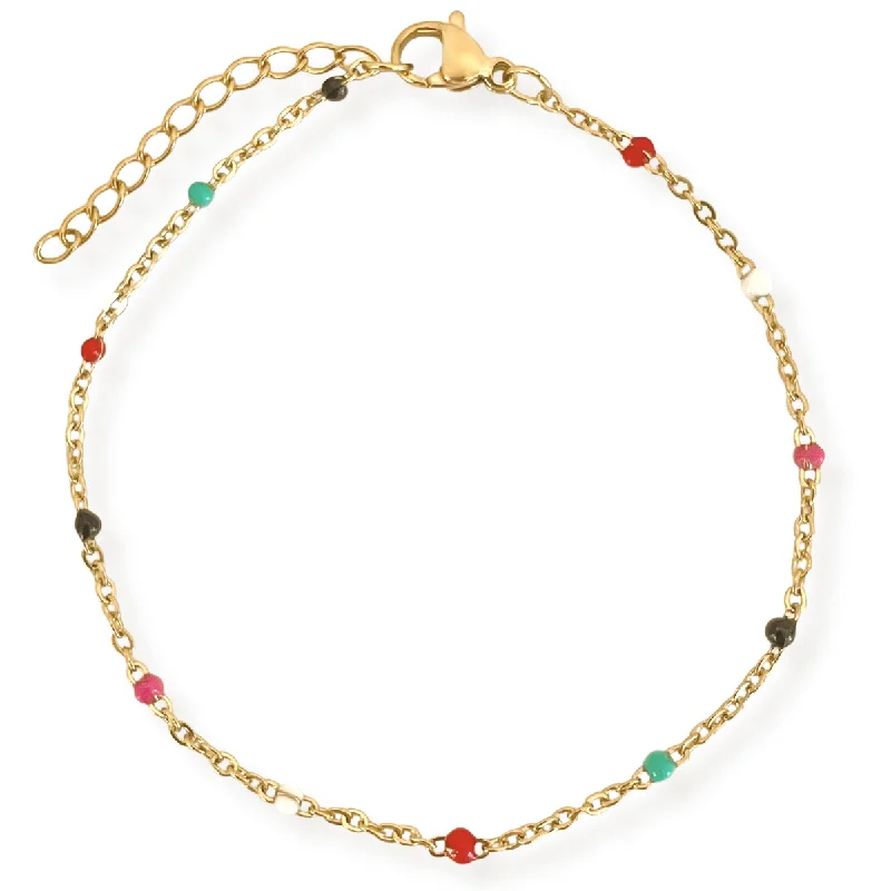 Women stackable gold bangles and bracelets -Gwen Colorful Dainty Enamel Beaded Bracelet