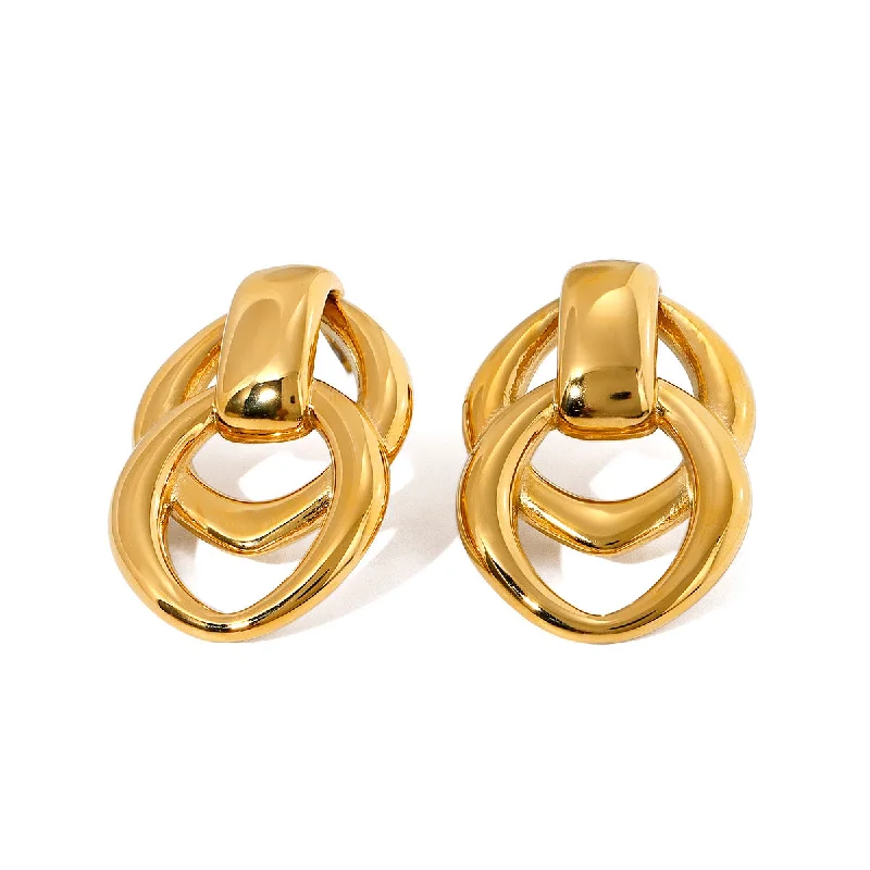 Women gold hoop earrings -Linked Oval Drop Earrings