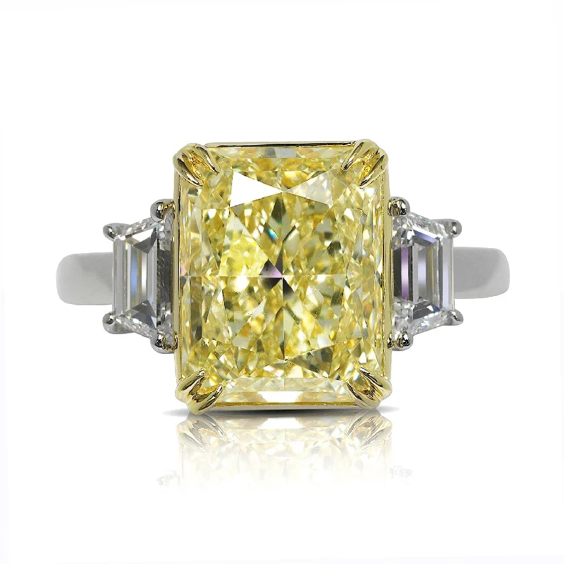 Women classic rings -INTI 6 CARAT RADIANT CUT VS2 CLARITY FANCY YELLOW  DIAMOND ENGAGEMENT RING PLATINUM GIA CERTIFIED 6 CT BY MIKE NEKTA