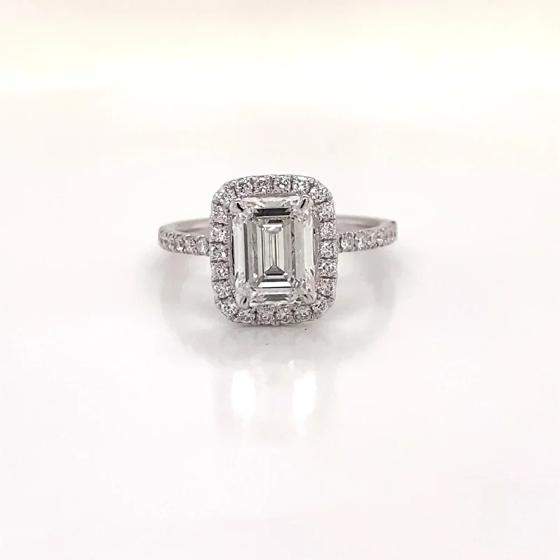 Women ring with colored gemstones -LILAH 6 Carat Emerald Cut Lab Grown Diamond Engagement Ring. Three-Stone. IGI Certified