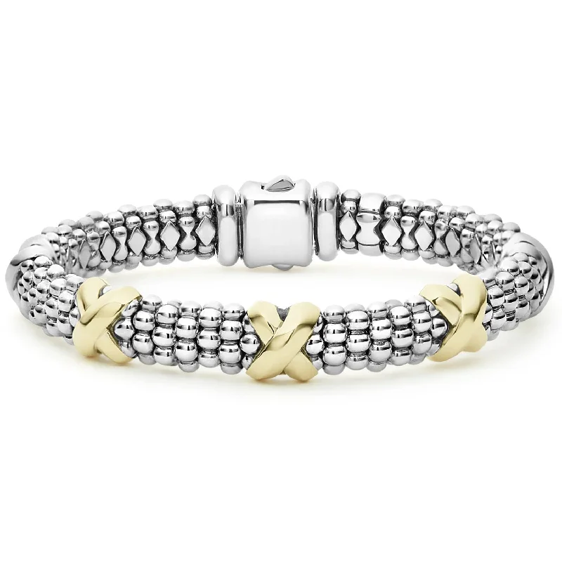 Women personalized bangles and bracelets -Lagos Signature Caviar Three Station "X" Bracelet 9mm