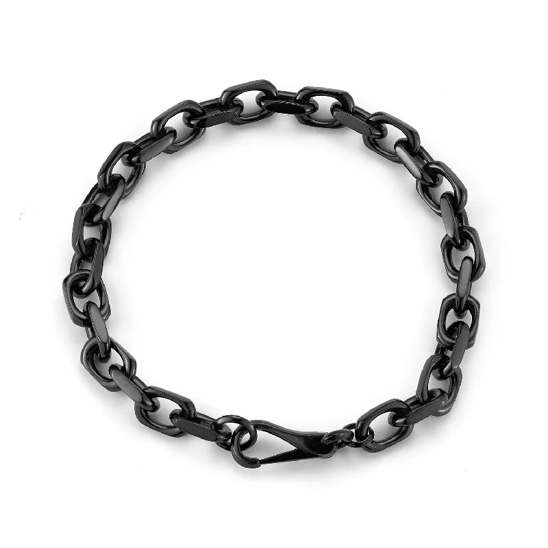 Women gold-plated bangles and bracelets -SAXON STERLING SILVER, BLACK RUTHENIUM CABLE CHAIN LINK BRACELET WITH SPRING CLASP